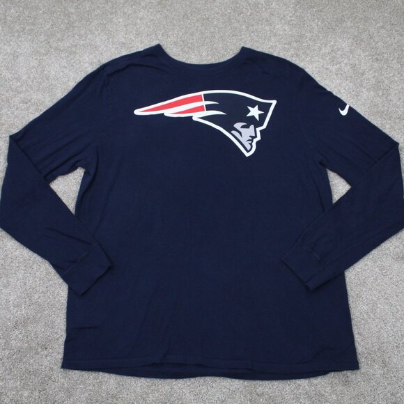 Nike NE Patriots Shirt Mens XL Blue Athletic Cut Cotton NFL Long Sleeve Pullover - Picture 1 of 13